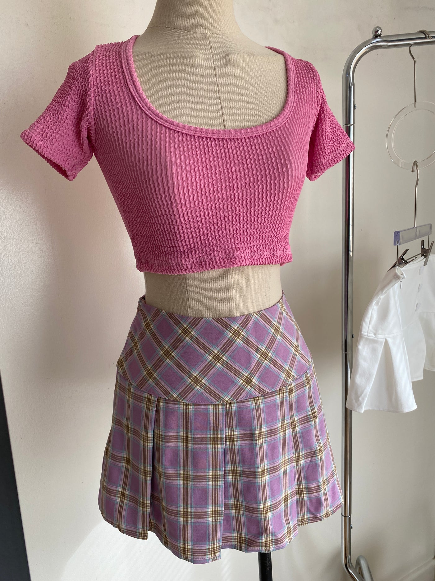 Pleated Plaid Mini Skirt