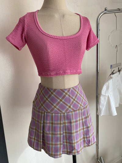 Pleated Plaid Mini Skirt