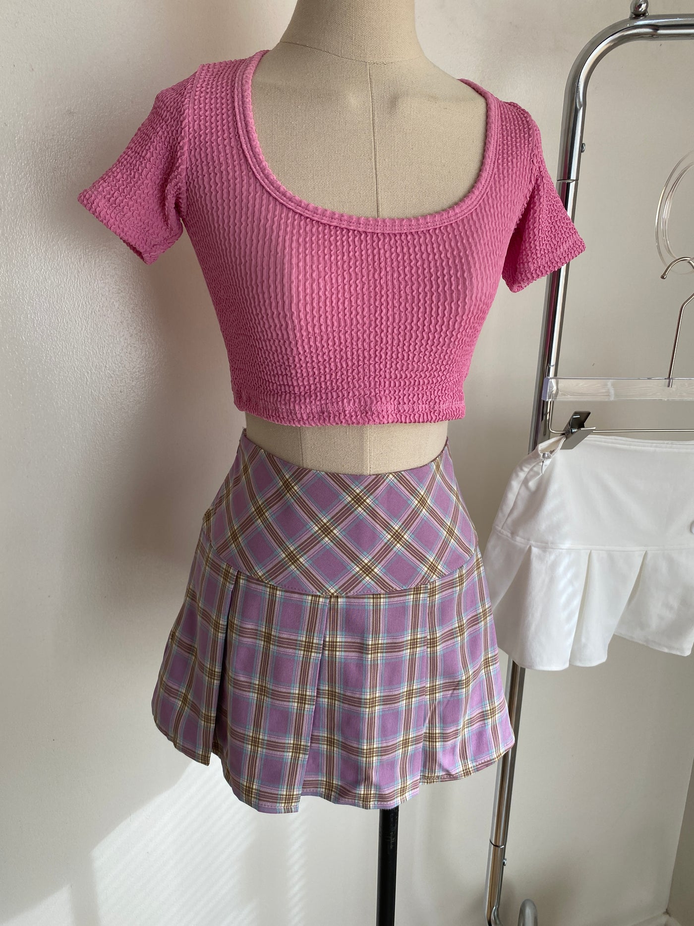 Pleated Plaid Mini Skirt