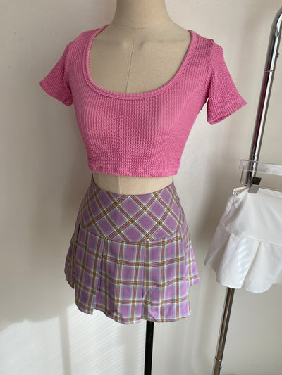 Pleated Plaid Mini Skirt