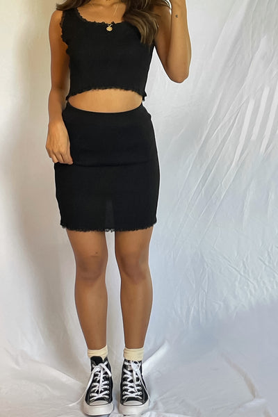 Little White Lies Lace Trimmed Top And Skirt Set - Black
