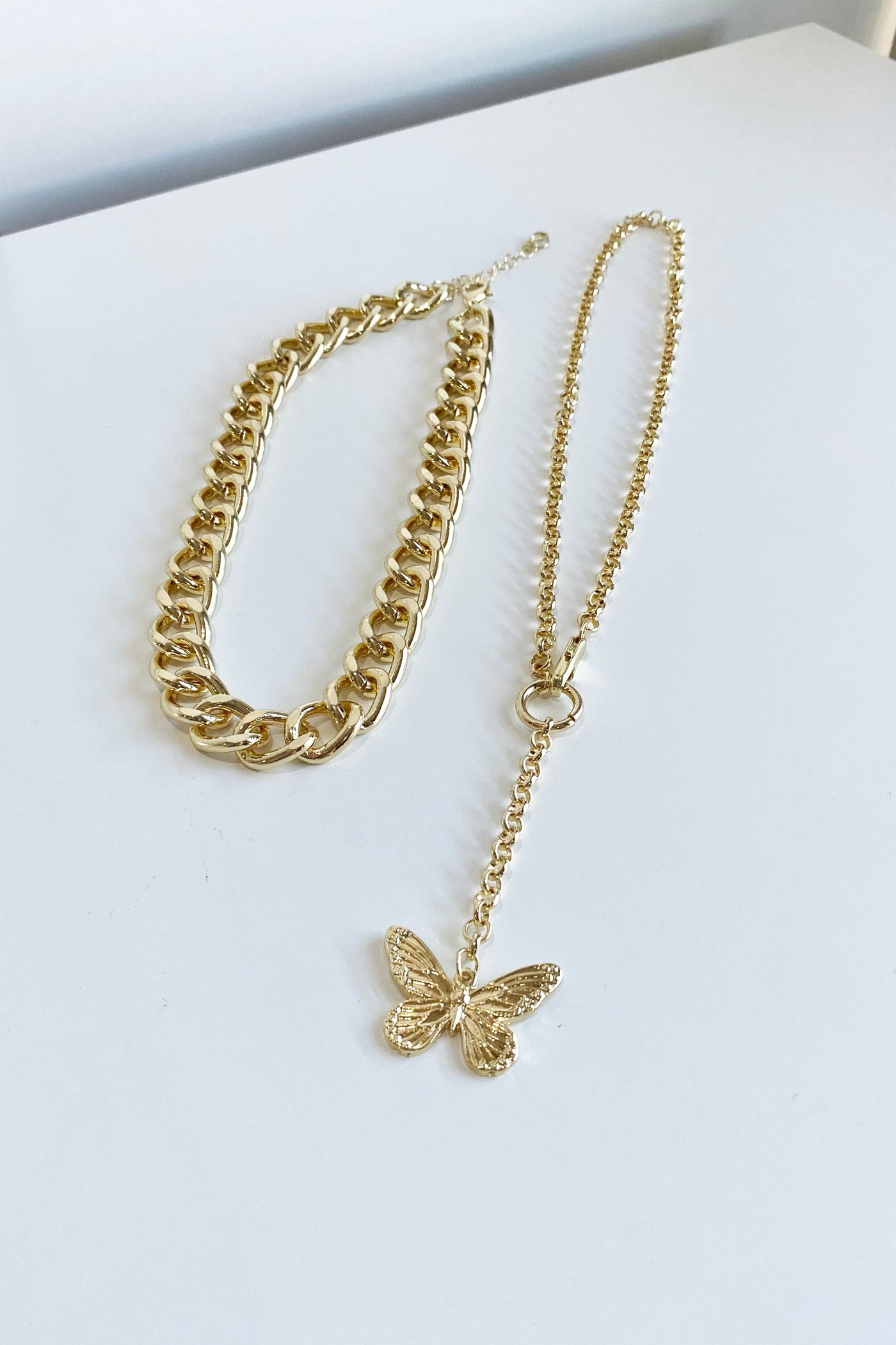 Match My Fly Cuban Chain and Lariat Necklace Set - Gold
