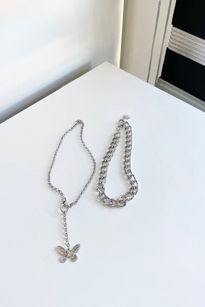 Match My Fly Cuban Chain and Lariat Necklace Set - Silver