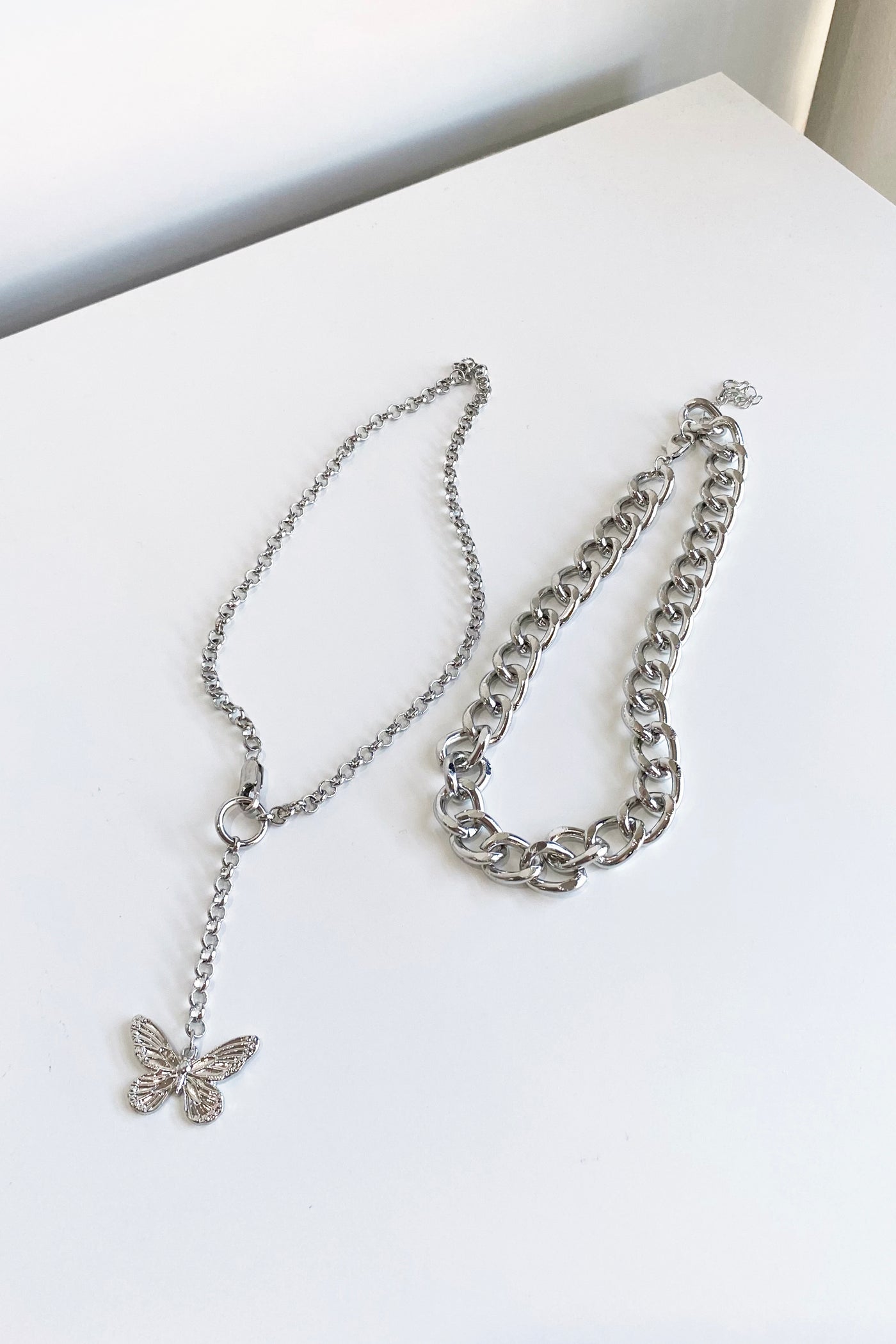 Match My Fly Cuban Chain and Lariat Necklace Set - Silver