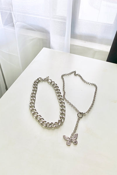 Match My Fly Cuban Chain and Lariat Necklace Set - Silver