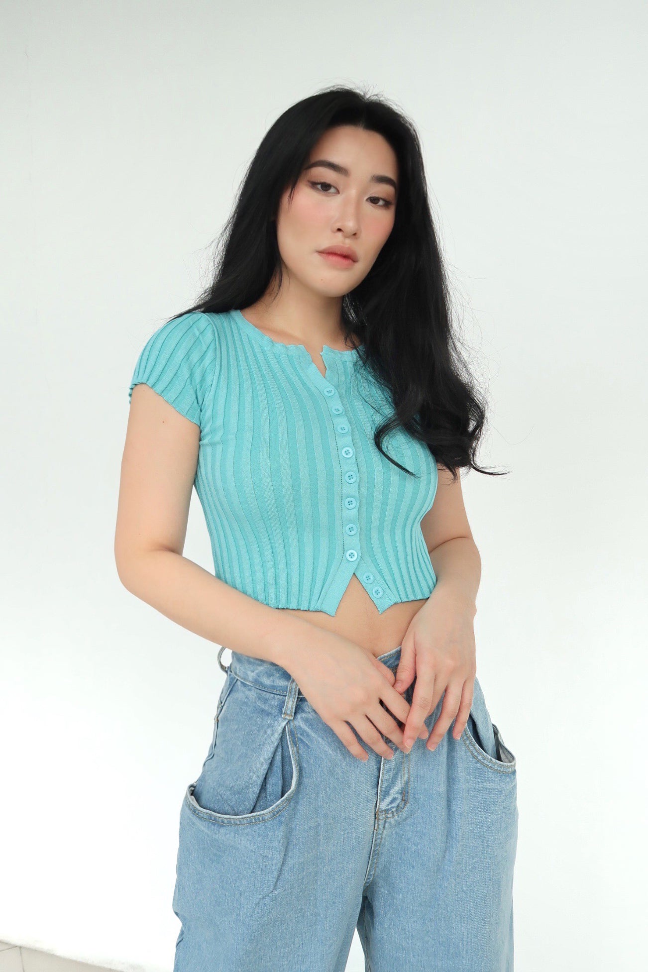 Miles Apart Button Through Baby Tee - Sky