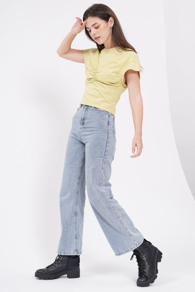 Meet In The Middle Ruched Top - Lime