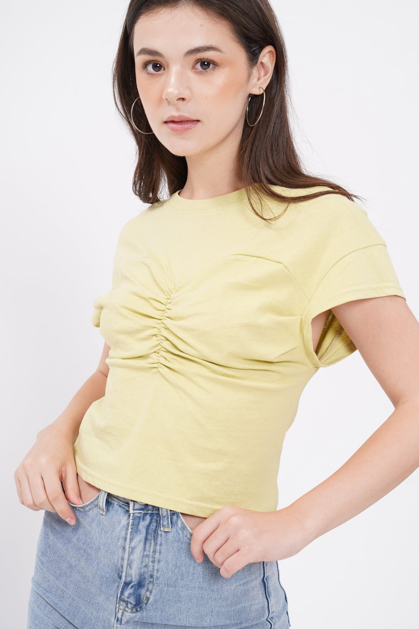 Meet In The Middle Ruched Top - Lime