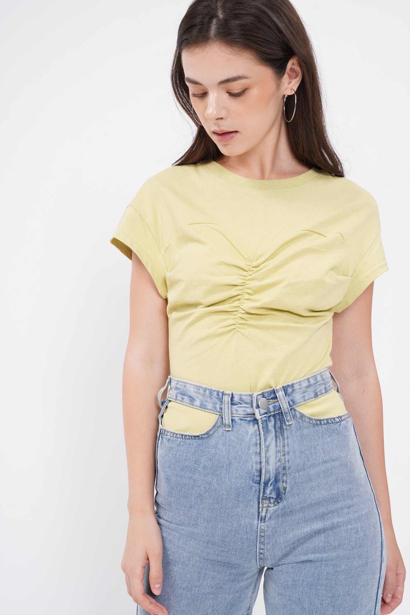 Meet In The Middle Ruched Top - Lime