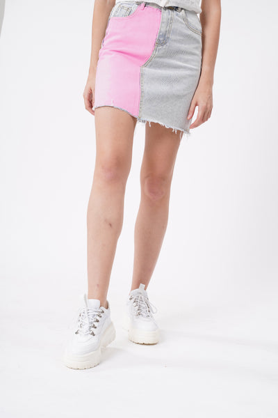 Double Dare Painted Denim Skirt - Crush