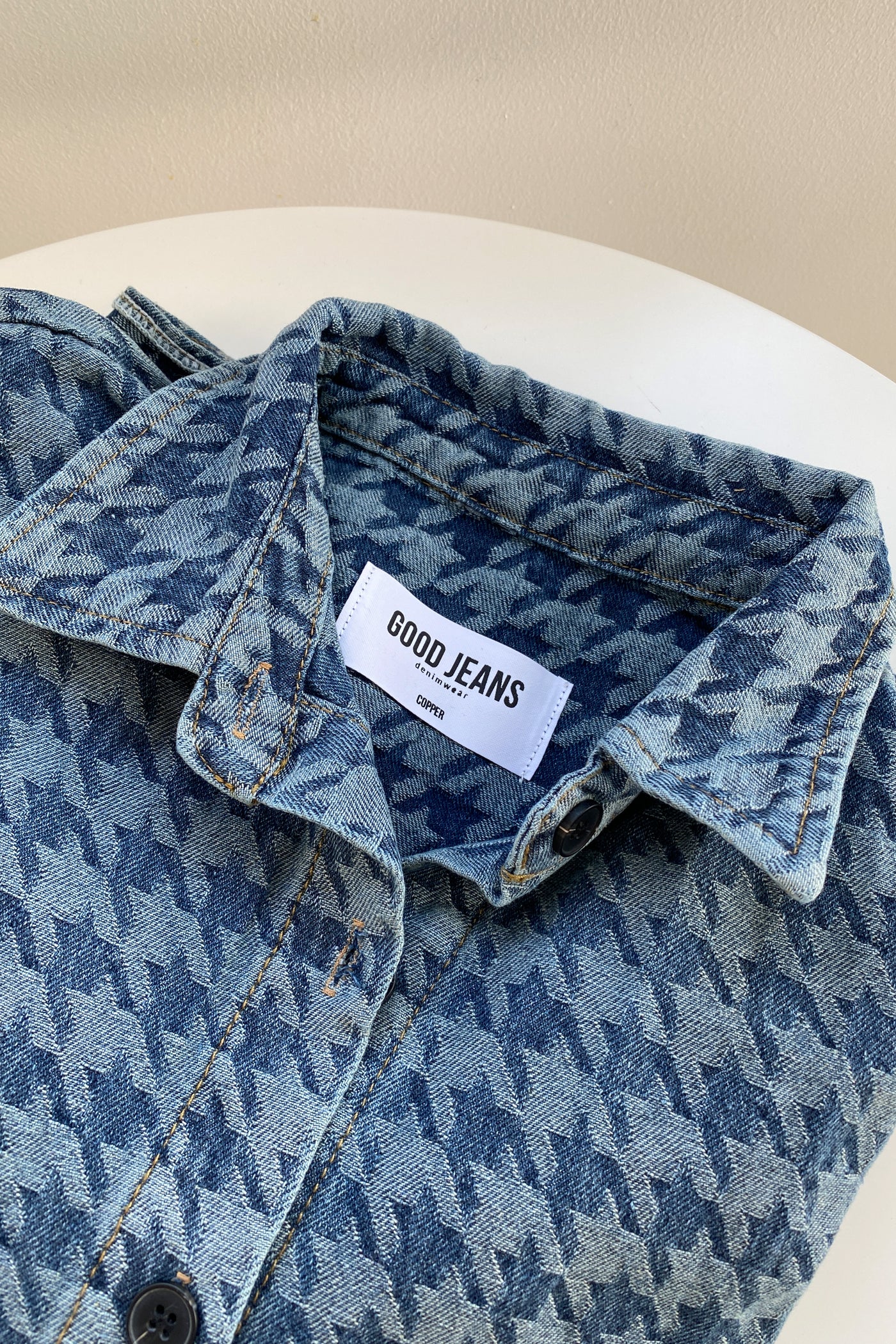 [GOOD JEANS] Play It Cool Houndstooth Denim Jacket