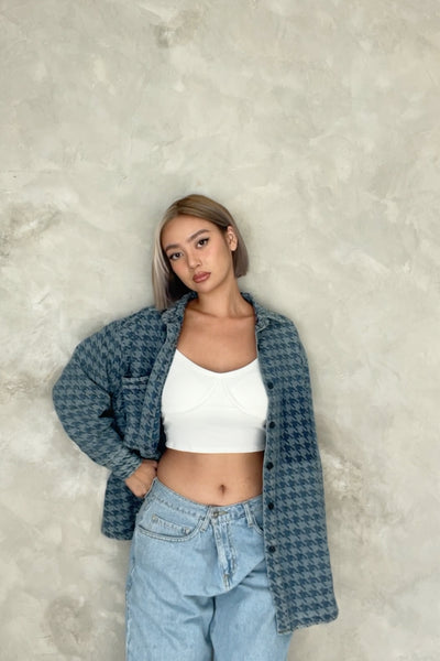 [GOOD JEANS] Play It Cool Houndstooth Denim Jacket