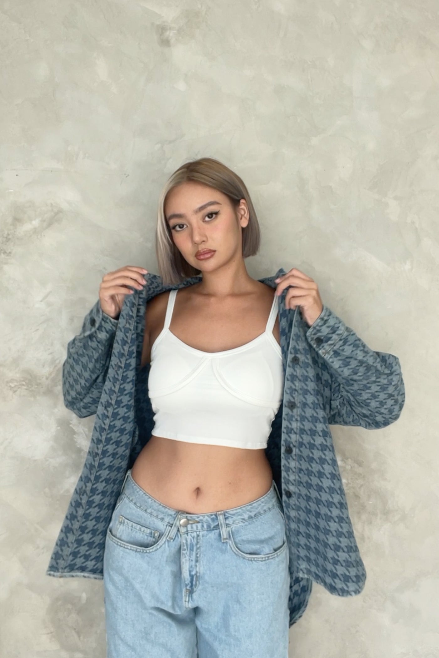 [GOOD JEANS] Play It Cool Houndstooth Denim Jacket