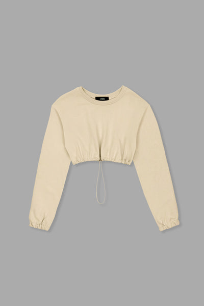 [EVERYDAY] Daily Basis Draw Cord Cropped Sweatshirt - Sahara