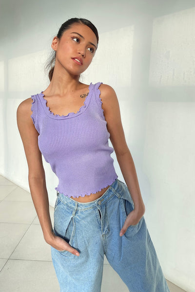 Say The Least Basic Ruffled Tank Top - Grape