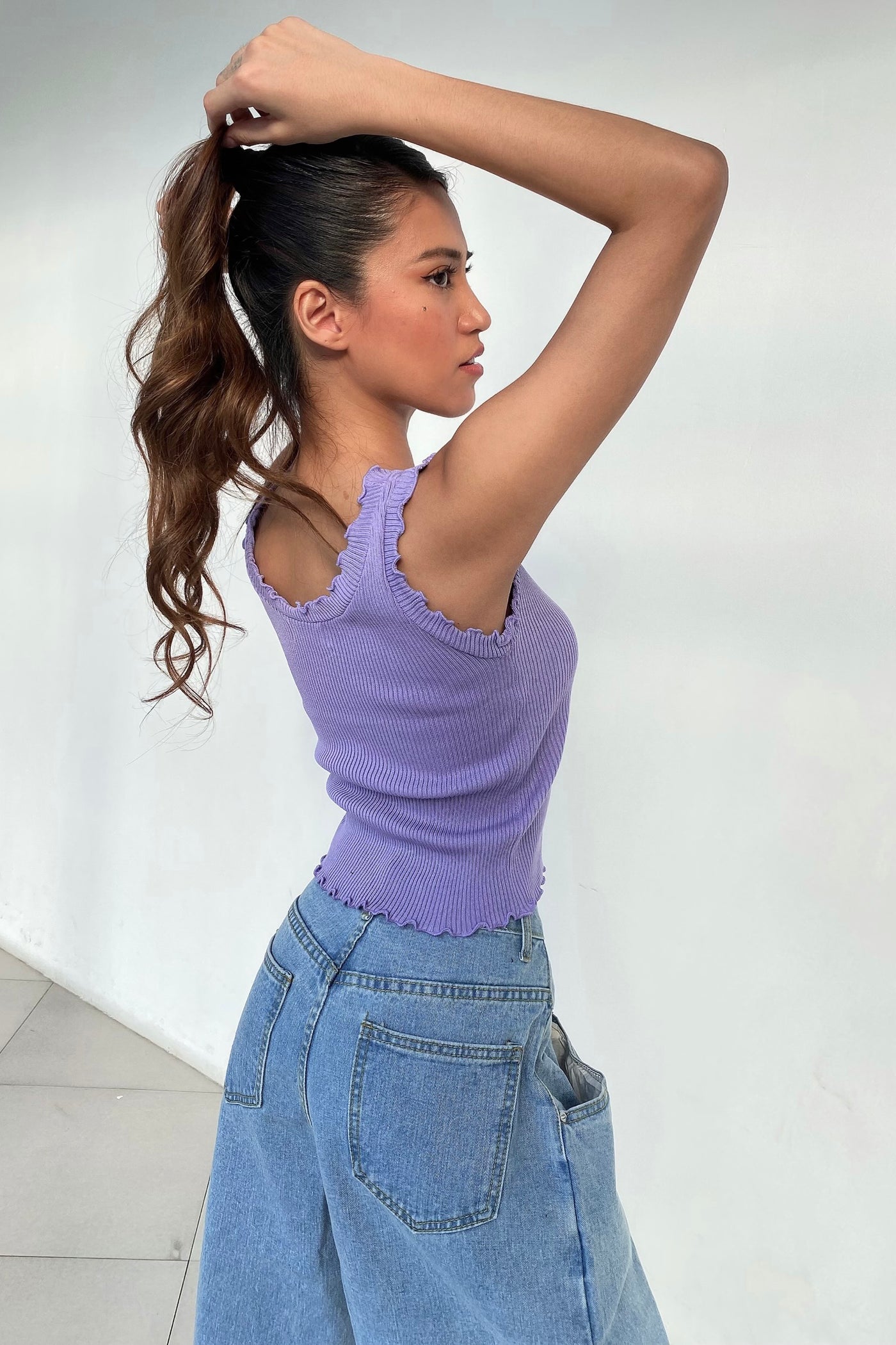 Say The Least Basic Ruffled Tank Top - Grape