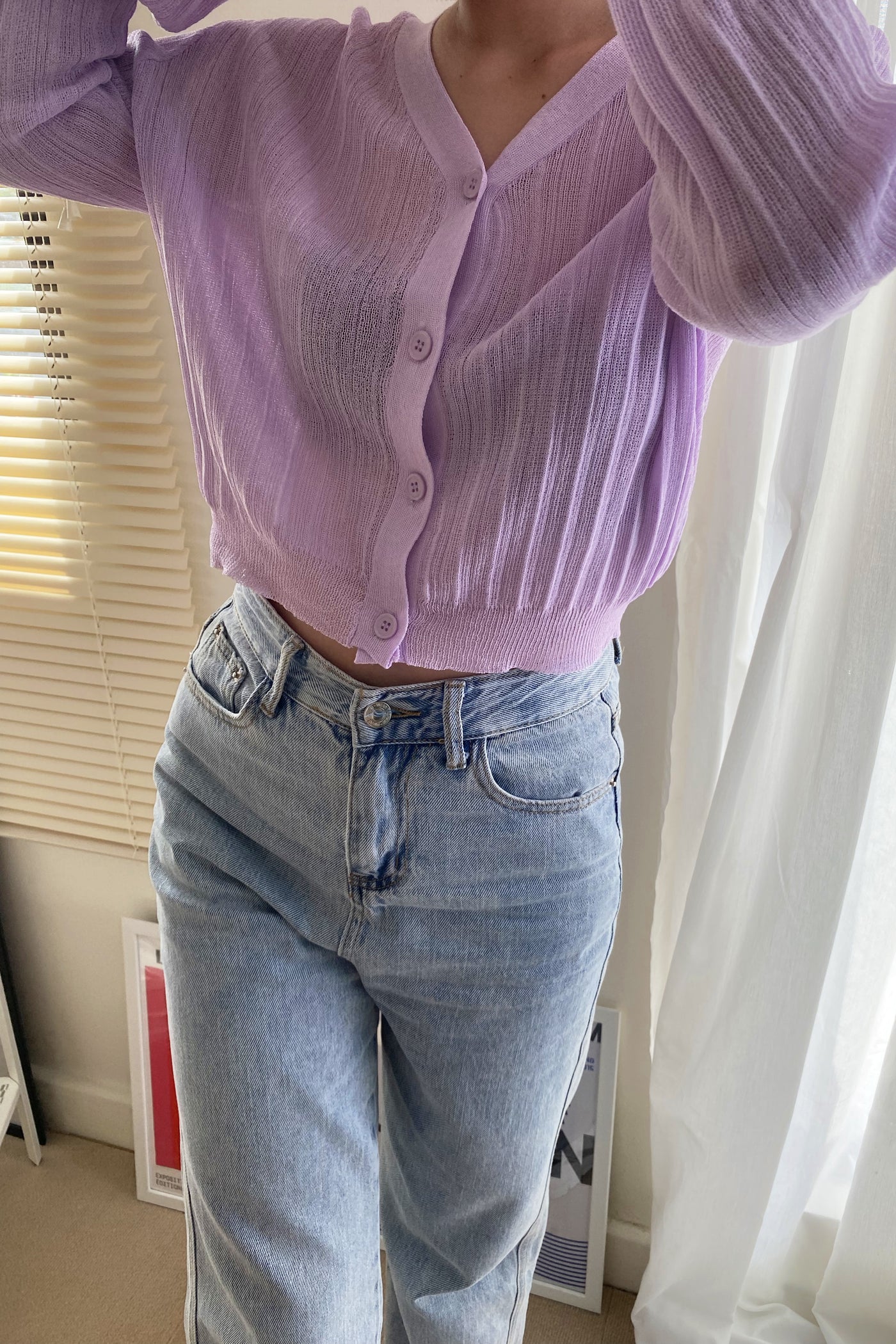 See The Light Airy Knit Cardigan - Lilac