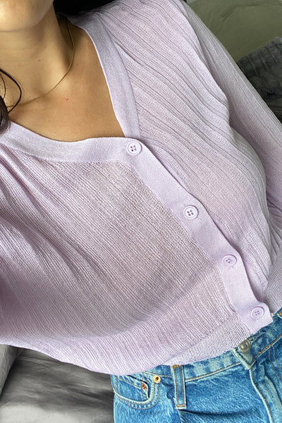 See The Light Airy Knit Cardigan - Lilac