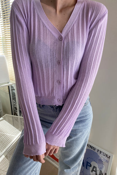 See The Light Airy Knit Cardigan - Lilac