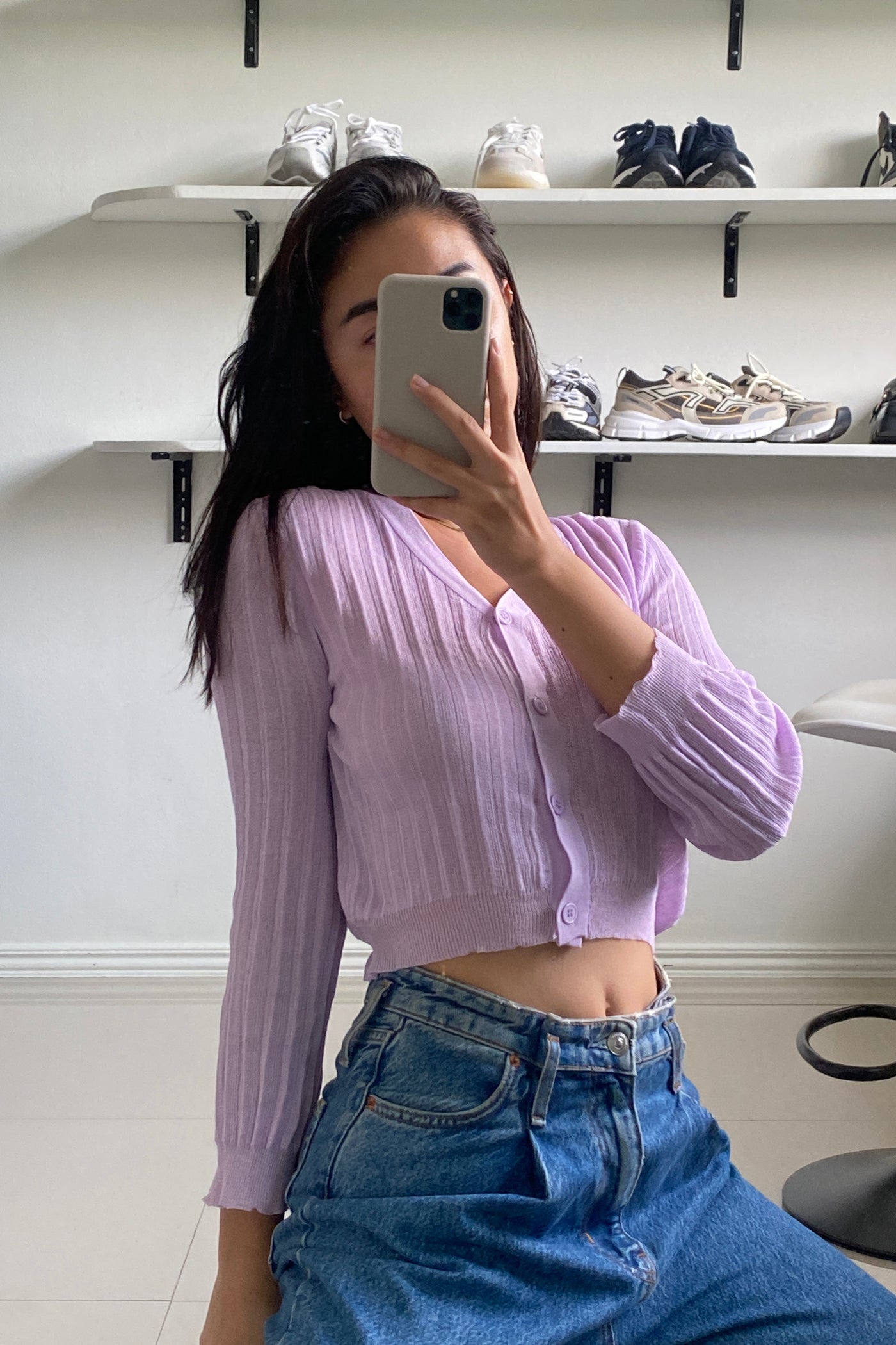 See The Light Airy Knit Cardigan - Lilac