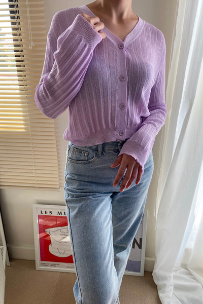 See The Light Airy Knit Cardigan - Lilac