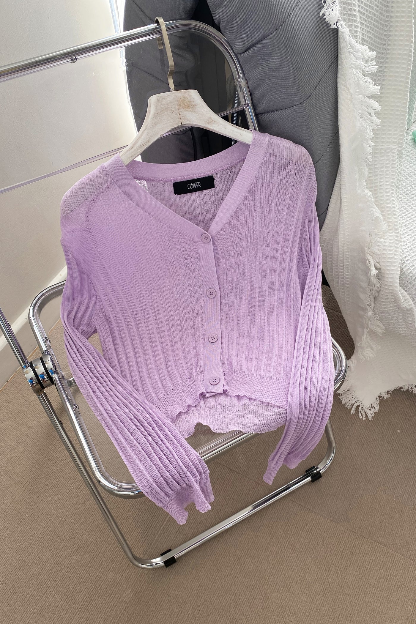 See The Light Airy Knit Cardigan - Lilac