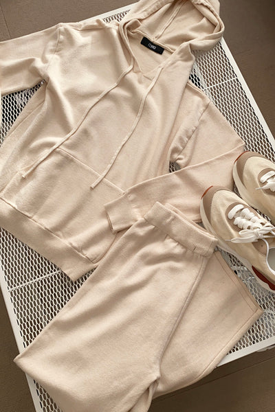 See You Around Knit Hoodie and Sweatpants Set - Almond