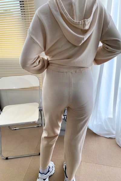 See You Around Knit Hoodie and Sweatpants Set - Almond