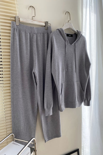 See You Around Knit Hoodie and Sweatpants Set - Stone