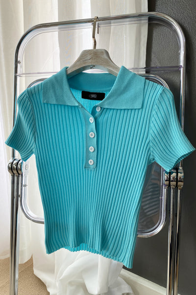 Shirt Happens Collared Baby Tee - Aqua