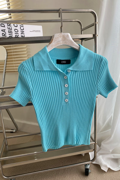 Shirt Happens Collared Baby Tee - Aqua