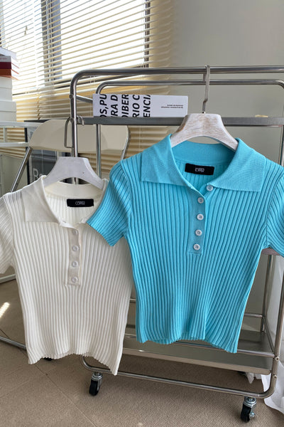 Shirt Happens Collared Baby Tee - Aqua