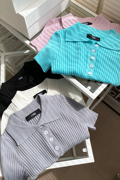 Shirt Happens Collared Baby Tee - Aqua