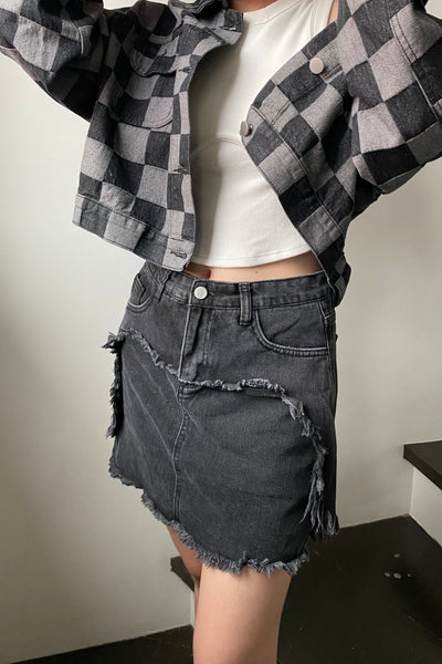 [Good Jeans] Torn Apart Denim Skirt - Black