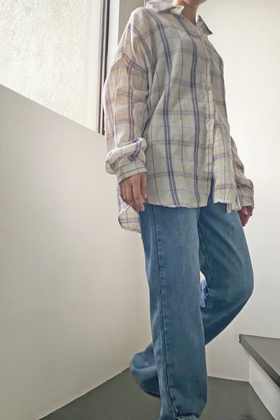 So Fetch Oversized Plaid Shirt - Froyo