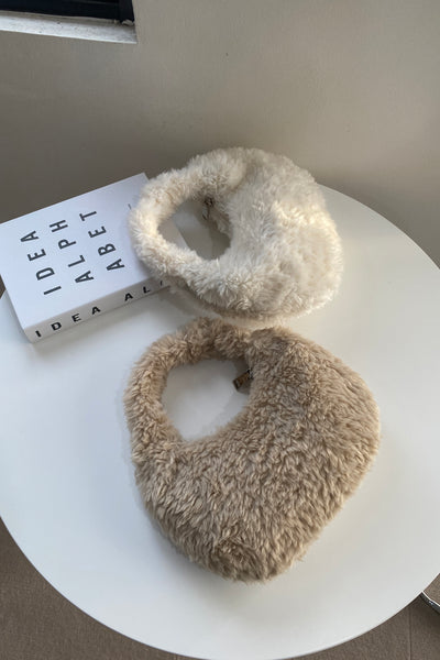 Take It Easy Mini Fuzzy Baguette Bag - Almond