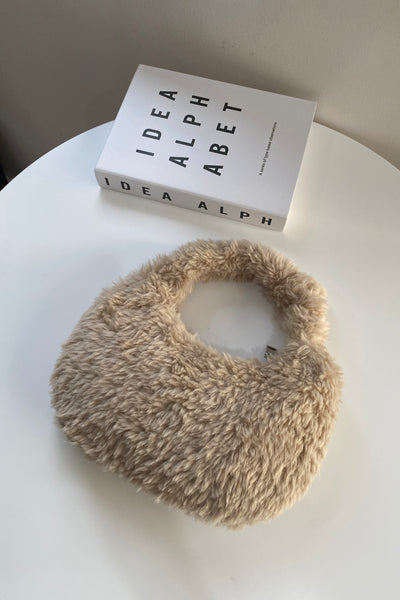 Take It Easy Mini Fuzzy Baguette Bag - Almond