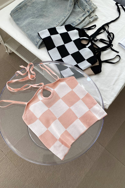 Touch Move Checkerboard Halter Tank Top - Rose