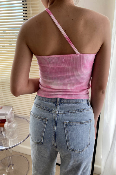 Vivid Dreams Asymmetrical Tie Dye Tank Top - Pink Lemonade